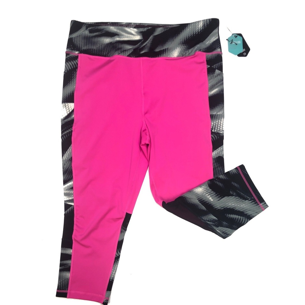 2x LuLaRoe FEARLESS CROP Fitness Leggings Pink w/ Black Gray Fits 20/21 Or 40